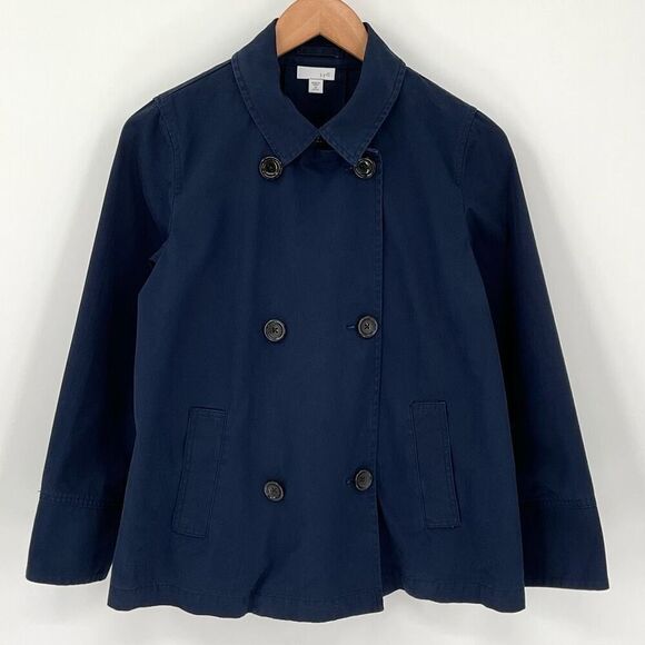 J Jill Lightweight Double Breasted Pea Coat Jacket Navy Blue Women XS Petite - Picture 1 of 5